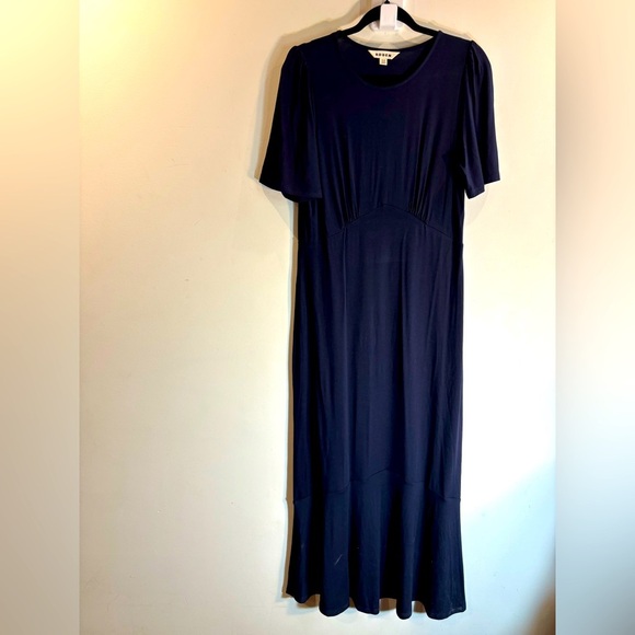 BODEN Sz 10R Maxi Dress Jerseyy Knit Empyre Waist Slight Puff Shoulder Unlined - Picture 1 of 11